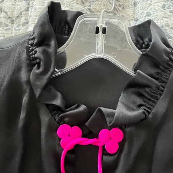 Rare Black Fuchsia Silk Asian-Inspired Open Front Jacket Sz S Dramatic Sleeves - Picture 5 of 10